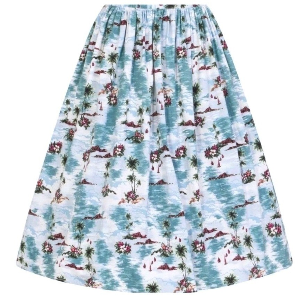 Hell Bunny Nissi Skirt NEW Womens XS 50s Midi Tropical Tiki Retro Pleated Pin Up - Picture 1 of 8